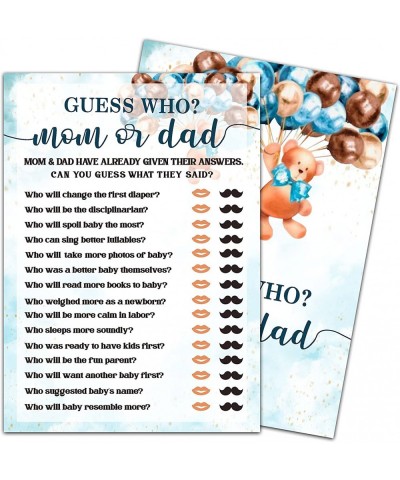 Guess Who? Mom Or Dad Baby Shower Game Gender Reveal Party Supplies Teddy Bear Flying with Balloons Party Decorations – 30 Ga...