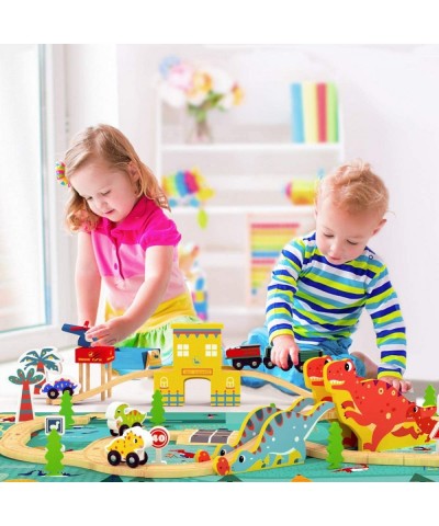 Dinosaur Wooden Train Set for Kids & Toddlers with Dinosaur Play Mat Toy Gift for 3 4 5 6 7 8+ Year Old - 51PCS $70.83 Toy Ve...