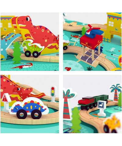 Dinosaur Wooden Train Set for Kids & Toddlers with Dinosaur Play Mat Toy Gift for 3 4 5 6 7 8+ Year Old - 51PCS $70.83 Toy Ve...