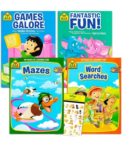 School Zone Activity Book Set Kids-- 4 Books with Reward Stickers (Mazes Connect The Dots Hidden Pictures Word Searches Stick...