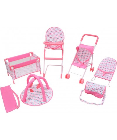 6 Pc Baby Doll Stroller Set - Baby Doll Accessories - Baby Doll Playset w/ Doll Crib Stroller High Chair & Feeding Tray - Pla...