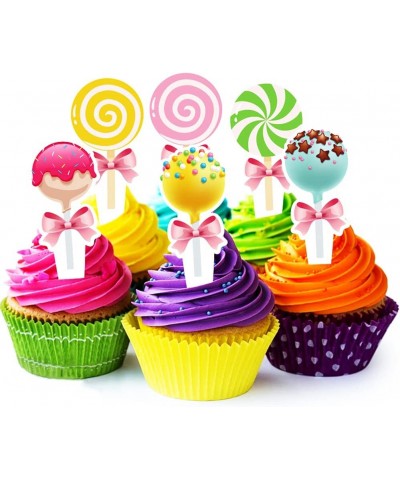 48PCS Candyland Cupcake Toppers Sweet Lollipop Candy Party Decorations for Candyland Sweet Themed Party Kid's Birthday Party ...