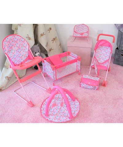 6 Pc Baby Doll Stroller Set - Baby Doll Accessories - Baby Doll Playset w/ Doll Crib Stroller High Chair & Feeding Tray - Pla...