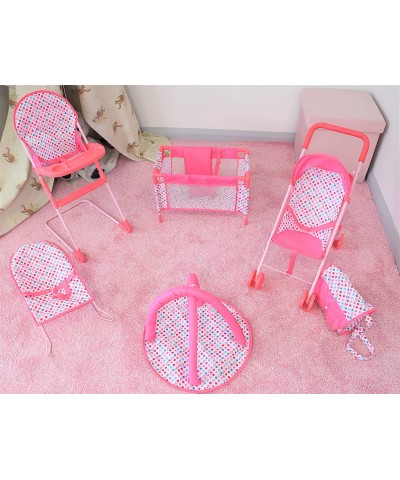 6 Pc Baby Doll Stroller Set - Baby Doll Accessories - Baby Doll Playset w/ Doll Crib Stroller High Chair & Feeding Tray - Pla...