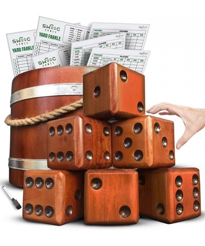 SWOOC Games - Yardzee Farkle & 20+ Games - Giant Yard Dice Set (All Weather) with Wooden Bucket 5 Big Laminated Score Cards a...