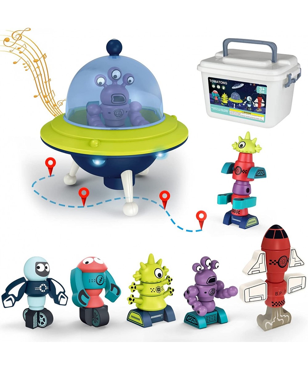 Magnetic Walking Music Space Toy for Kids 36PCS Blocks Stacking Monster and Electronic Moving UFO Toys with Storage Box STEM ...