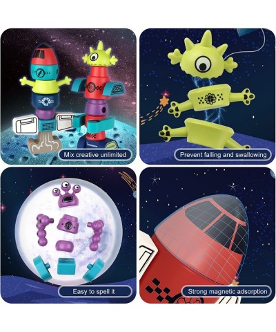 Magnetic Walking Music Space Toy for Kids 36PCS Blocks Stacking Monster and Electronic Moving UFO Toys with Storage Box STEM ...