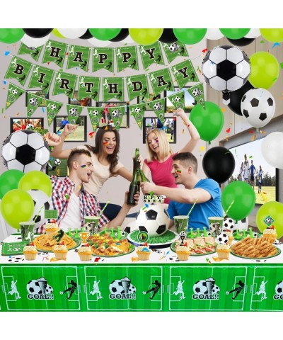 Soccer Party Supplies - Includes Soccer Balloon Happy Birthday Banner Cake Topper Plates Napkins Cup Tablecloth and Straws fo...