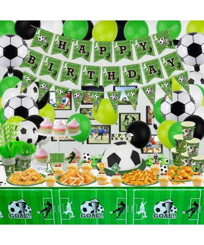 Soccer Party Supplies - Includes Soccer Balloon Happy Birthday Banner Cake Topper Plates Napkins Cup Tablecloth and Straws fo...