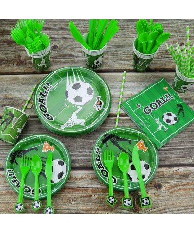 Soccer Party Supplies - Includes Soccer Balloon Happy Birthday Banner Cake Topper Plates Napkins Cup Tablecloth and Straws fo...