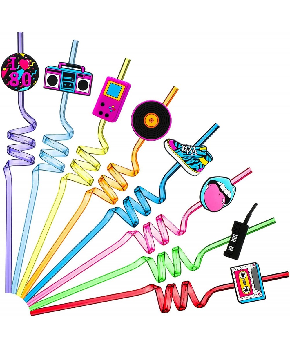 24 Pieces 80s Party Decor Retro Straw Hip Hop Theme 80s Party Silly Drinking Straws I Love 80s Radio Boombox Mobile Phone Str...