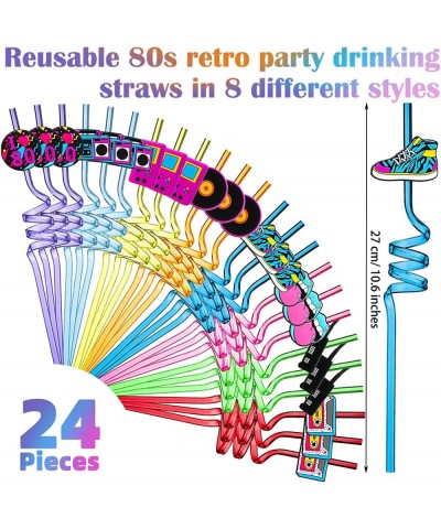 24 Pieces 80s Party Decor Retro Straw Hip Hop Theme 80s Party Silly Drinking Straws I Love 80s Radio Boombox Mobile Phone Str...