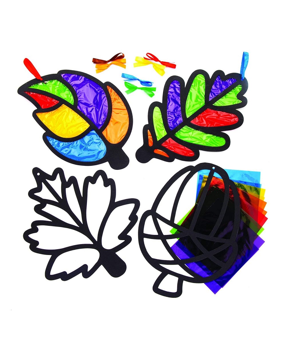 AW854 Leaf Stained Glass Ornament Kits - Pack Of 6 Fall And Winter Arts And Crafts Kids Fall Craft Kits $16.52 Craft Kits