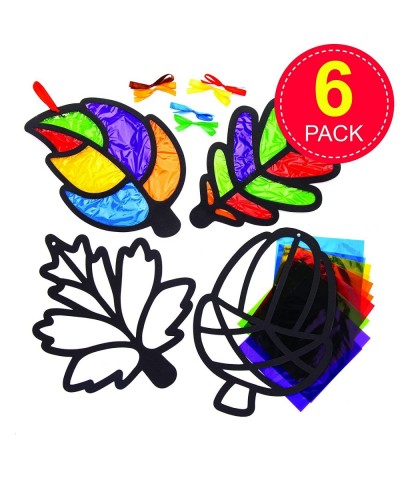 AW854 Leaf Stained Glass Ornament Kits - Pack Of 6 Fall And Winter Arts And Crafts Kids Fall Craft Kits $16.52 Craft Kits