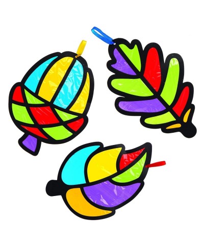 AW854 Leaf Stained Glass Ornament Kits - Pack Of 6 Fall And Winter Arts And Crafts Kids Fall Craft Kits $16.52 Craft Kits