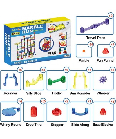 154 Pcs Marble Run Set Toys for Kids Gravity Marbles Maze Tower Building Blocks 98 Plastic Pieces 56 Glass Marbles Marble Rac...