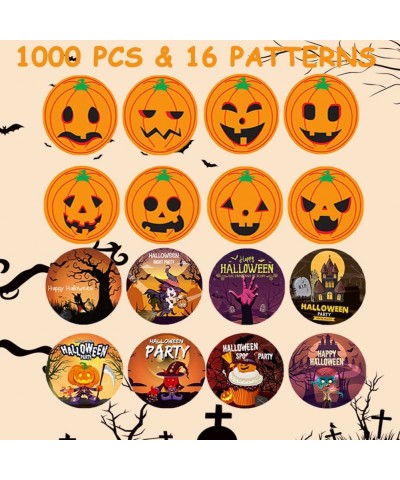 1000 Pcs Pumpkin Stickers 2 Roll Happy Halloween Stickers Bat Stickers with 16 Pattern Design for Kids Halloween Party Decora...