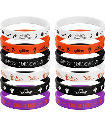 12 Pcs Halloween Silicone Wristbands Halloween Themed Party Rubber Bracelets Trick or Treat Colorful Rubber Wristbands for Wo...