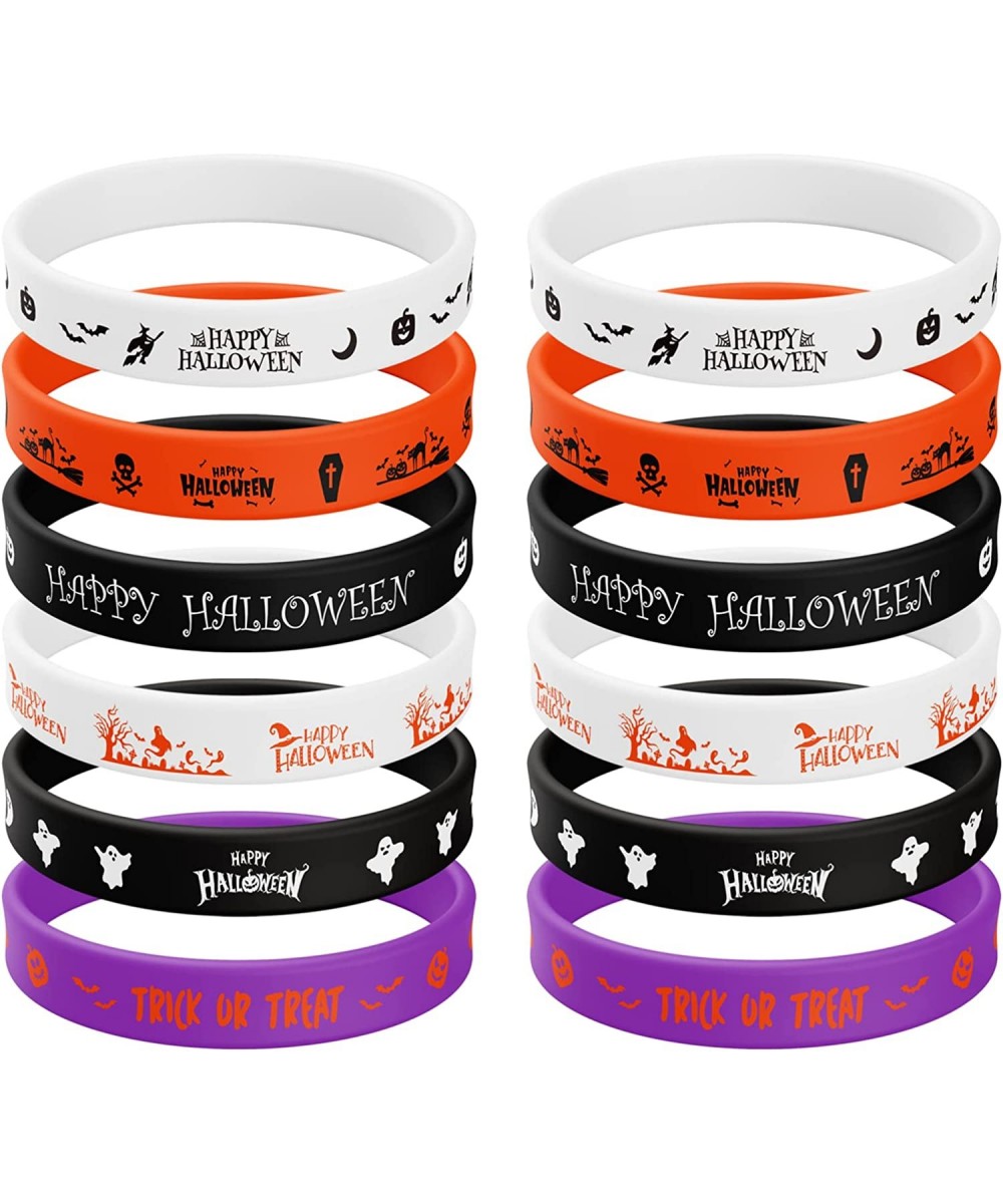 12 Pcs Halloween Silicone Wristbands Halloween Themed Party Rubber Bracelets Trick or Treat Colorful Rubber Wristbands for Wo...