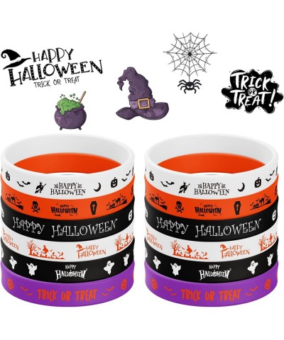 12 Pcs Halloween Silicone Wristbands Halloween Themed Party Rubber Bracelets Trick or Treat Colorful Rubber Wristbands for Wo...