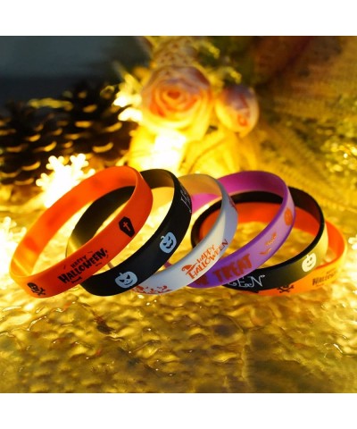 12 Pcs Halloween Silicone Wristbands Halloween Themed Party Rubber Bracelets Trick or Treat Colorful Rubber Wristbands for Wo...