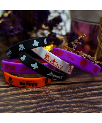 12 Pcs Halloween Silicone Wristbands Halloween Themed Party Rubber Bracelets Trick or Treat Colorful Rubber Wristbands for Wo...