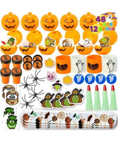 48 Pcs Halloween Party Favors Toy Set 12 Packs Halloween Stamps Erasers Foam Stickers Bouncy Balls Spiders Witch Finger Nails...