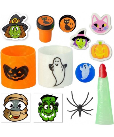 48 Pcs Halloween Party Favors Toy Set 12 Packs Halloween Stamps Erasers Foam Stickers Bouncy Balls Spiders Witch Finger Nails...