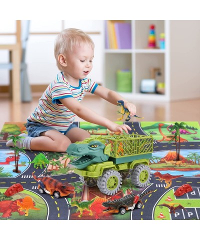 Dinosaur Toys for Kids Dinosaur Transport Truck with Activity Playmat 2 Friction Powered Vehicles 4 Colorful Dinosaur Figures...