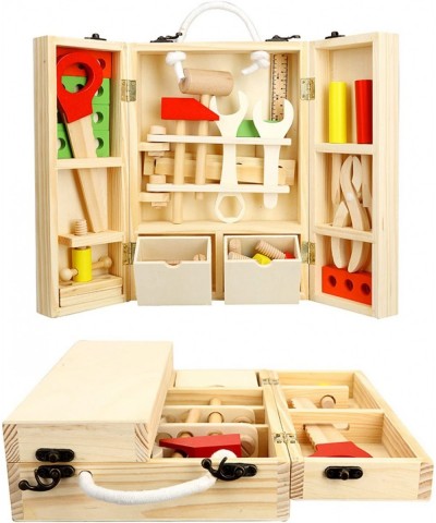 Wooden Tool Toys Pretend Play Toolbox Accessories Set Educational Construction Toys for Kids $33.91 Toy Construction Tools