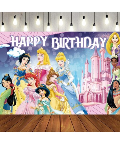 Princess Birthday Decorations Wall Princess Party Supplies Backdrop Birthday Decorations For Girls $17.77 Kids' Party Hats