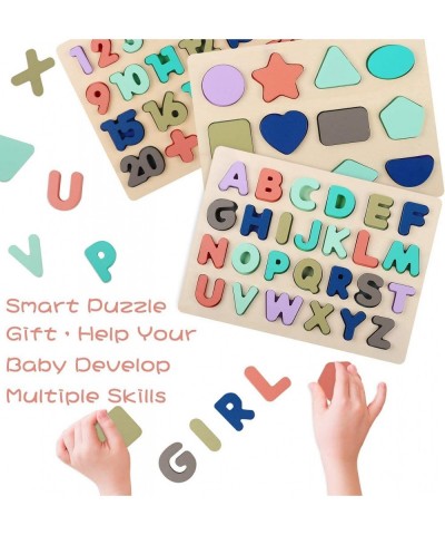 Wooden Puzzles for Toddlers Alphabet Number Shape Puzzles Toddler Preschool Education Learning Toys for Kids Age 3 4 5 Year o...