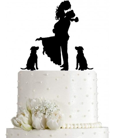 Wedding Cake Topper - Bride Hold Groom with Flowers Besides 2 Pet Dogs Silhouette Cake Decoration (Black) $18.97 Kids' Party ...