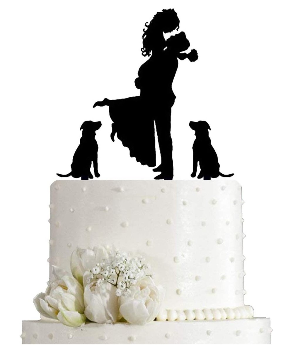 Wedding Cake Topper - Bride Hold Groom with Flowers Besides 2 Pet Dogs Silhouette Cake Decoration (Black) $18.97 Kids' Party ...