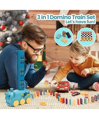 3 in 1 Automatic Domino Train Toy-140 PCS Building and Stacking Electric Running Toys Light & Sound Trains Colorful Fun Stick...