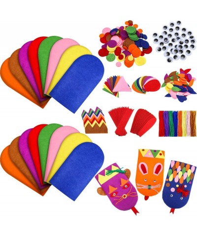 16 Pieces Kids Hand Puppet Making Kit Felt Sock Puppet Toys DIY Personal Puppets Pompoms Storytelling Role Play Party Supplie...