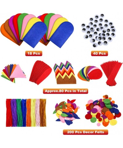 16 Pieces Kids Hand Puppet Making Kit Felt Sock Puppet Toys DIY Personal Puppets Pompoms Storytelling Role Play Party Supplie...