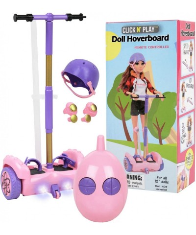 Scooter Set for 12" Dolls Remote Control Pink Hoverboard with Helmet & Kneepad Accessories Compatable with Barbies and Ken Do...