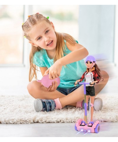 Scooter Set for 12" Dolls Remote Control Pink Hoverboard with Helmet & Kneepad Accessories Compatable with Barbies and Ken Do...