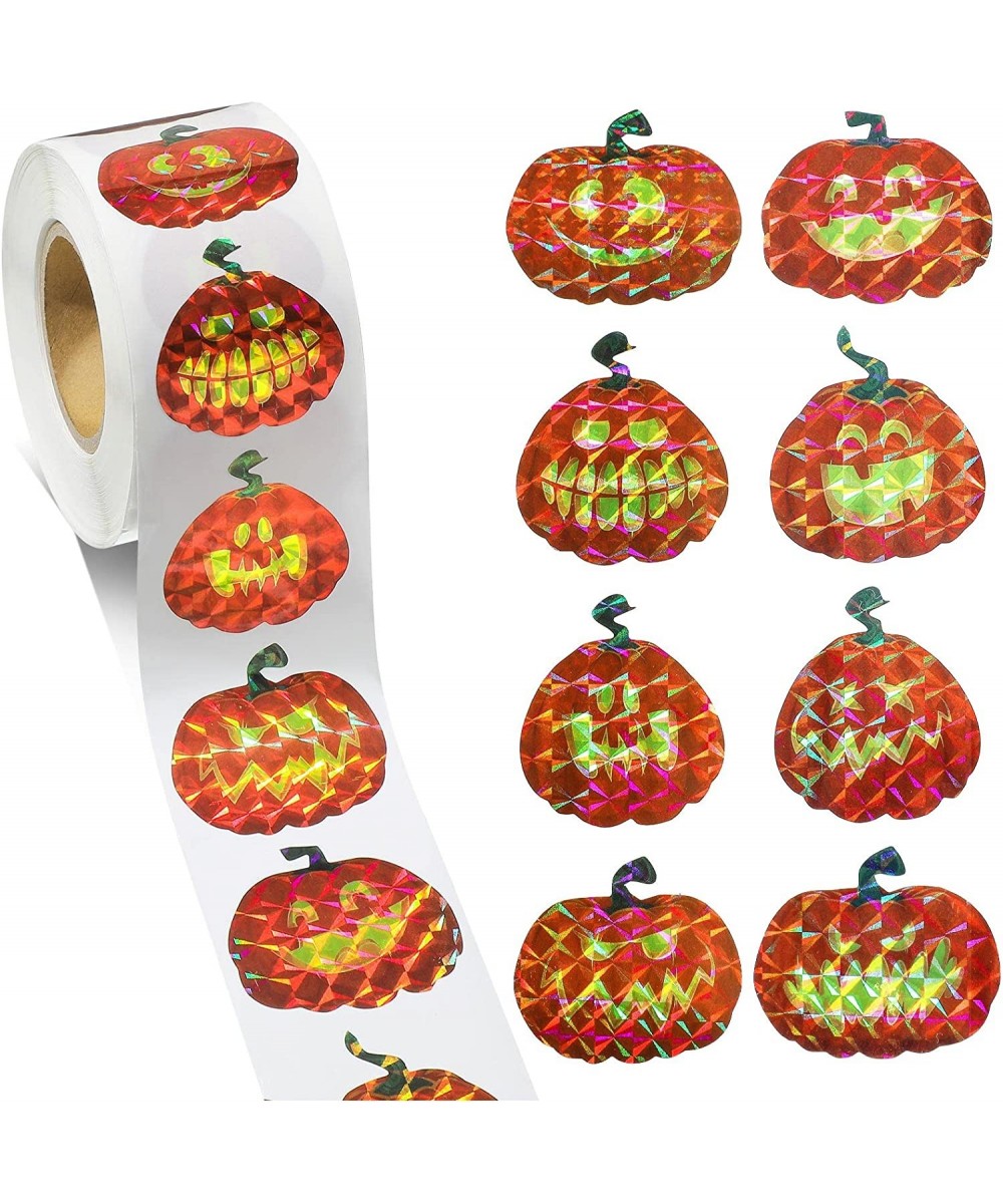 500 Pcs Prism Pumpkin Stickers for Halloween Fall Halloween Sticker Roll Bulk Halloween Decorating Face Stickers for Kids Aut...