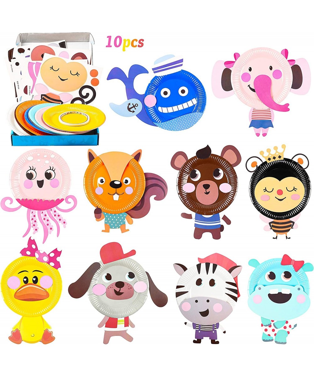 10Pcs Animal Paper Plate Art Kits for Kids DIY Craft Sticker Card Games Activity Handmade 3D Animals with Body Paper Crafts P...