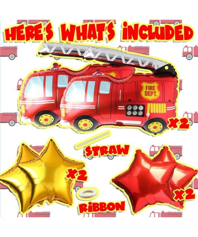 Firetruck Balloons for Birthday Party | Fire Engine Rescue Themed Decorations Mylar Foil Helium Balloon Decor | Large Firefig...