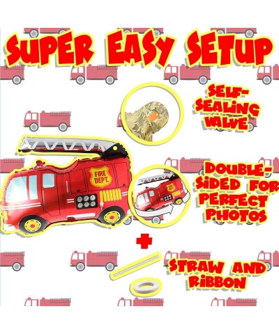 Firetruck Balloons for Birthday Party | Fire Engine Rescue Themed Decorations Mylar Foil Helium Balloon Decor | Large Firefig...