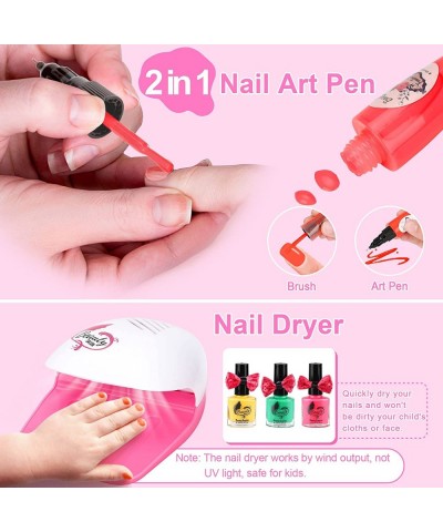 Kids Nail Polish Set with Nail Dryer Nail Design Pen Glitter Pen Non-Toxic&Peel-Off Toddler Nail Polish Stickers Fake Nails a...