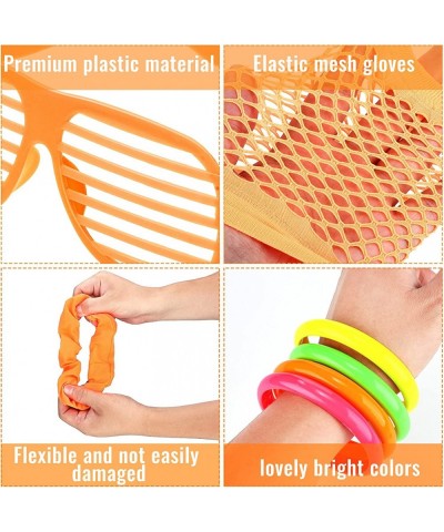 40 Pcs Neon Costume Dress Up Accessories for Women Girls Include 8 Neon Scrunchies 8 Shutter Glasses 8 Fingerless Fishnet Glo...