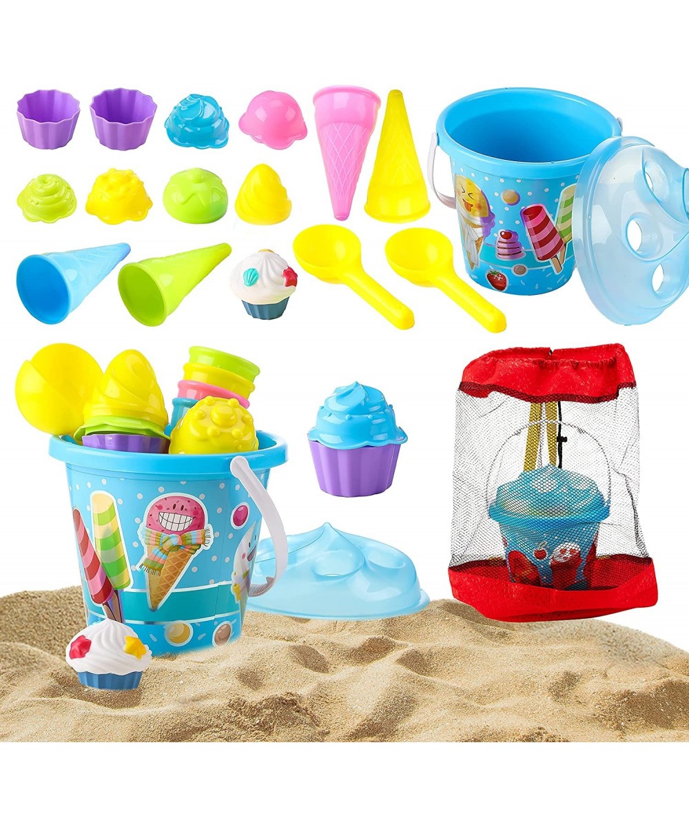 Beach Sand Toys Set 18 Pcs with Bucket Pail and Spade Scoop Mesh Bag Ice Cream Toys for Kids Toddlers Beach Party Summer Acti...