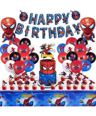 Spider Birthday Decorations 63Pcs Birthday Party Supplies Include Happy Birthday Banner Cake Topper Cupcake Toppers $31.71 Ki...