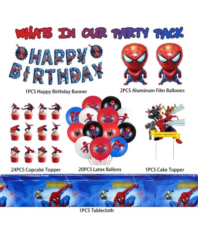 Spider Birthday Decorations 63Pcs Birthday Party Supplies Include Happy Birthday Banner Cake Topper Cupcake Toppers $31.71 Ki...