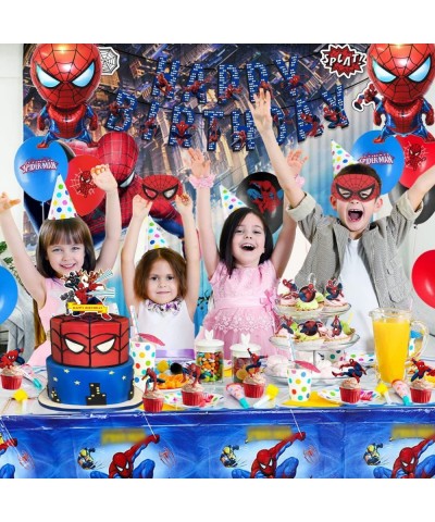 Spider Birthday Decorations 63Pcs Birthday Party Supplies Include Happy Birthday Banner Cake Topper Cupcake Toppers $31.71 Ki...