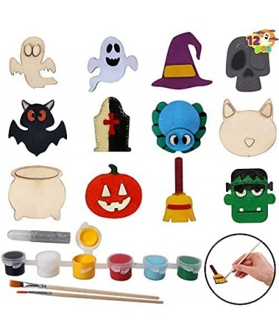 12 Pcs Halloween Craft Kid Wooden Magnet Creativity Arts DIY Halloween Painting Craft Kits for Kids Halloween Party Supplies ...